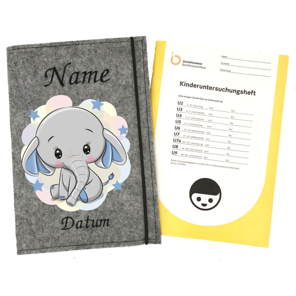 U-Heft Hülle personalisiert Elefant mit Sternen für Jungs